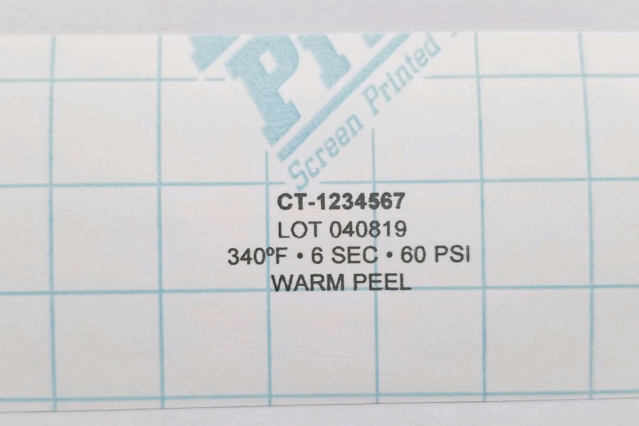 label with alphanumeric code, temperature, and lot number
